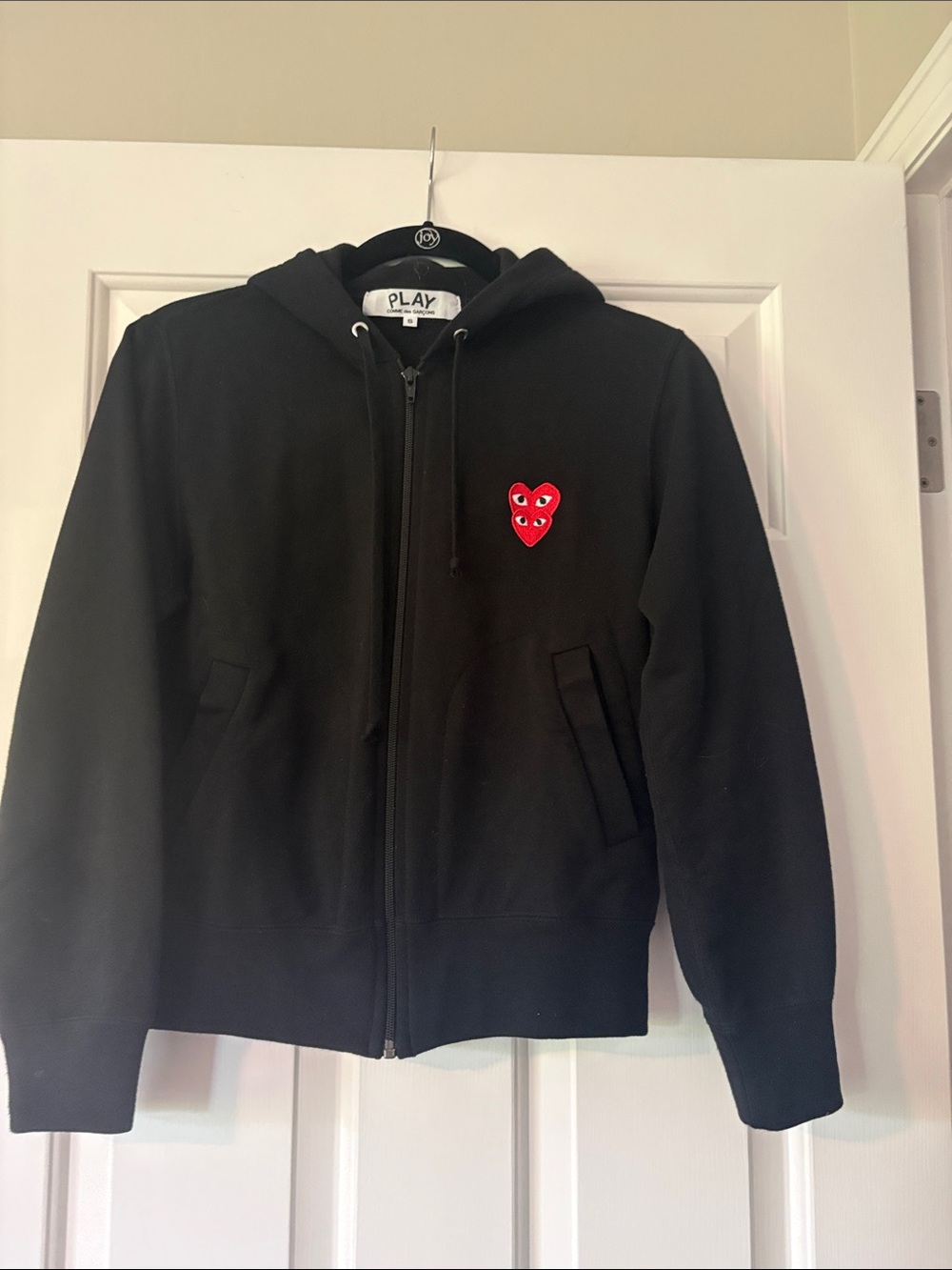 Comme des Garcons PLAY Woman’s Black Zip Hoodie with Red Heart Patch